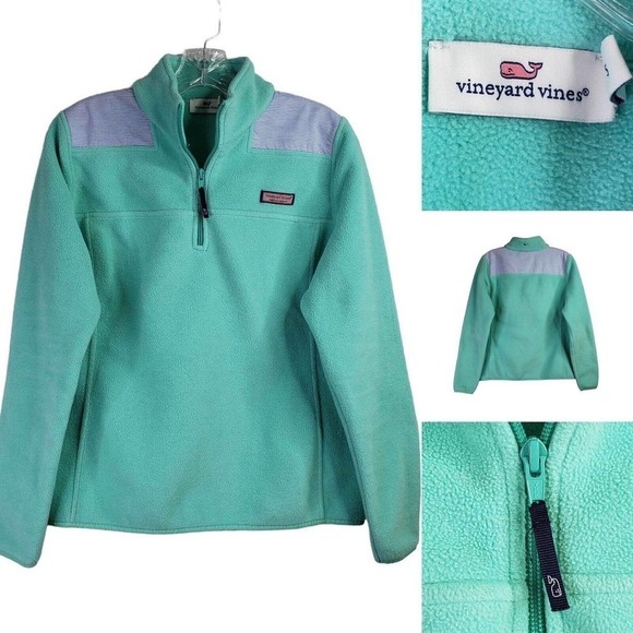 Vineyard Vines 1/4 Fleece Pullover Women's Small Teal Long Sleeve Whale Logo - Picture 1 of 12
